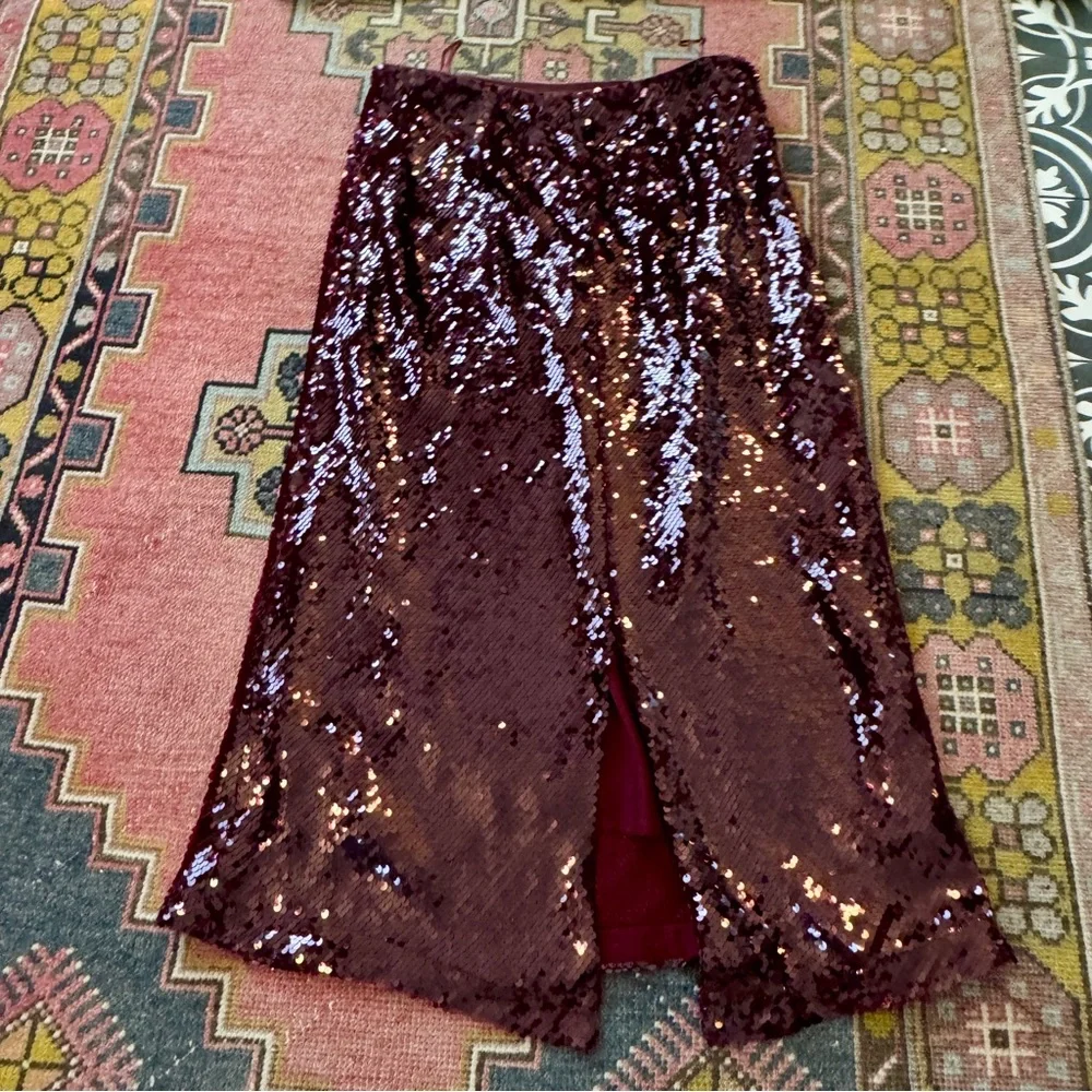 VINCE WOMENS A-LINE SEQUIN EMBELLISHED MID SKIRT SIZE LG IN GARNET - Picture 7 of 9